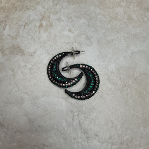 Half Moon Black and Green Stoned Earrings