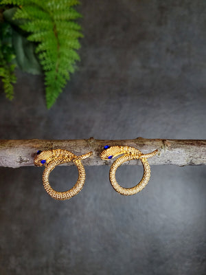 Golden Blue Eyed Snake Twist Earrings