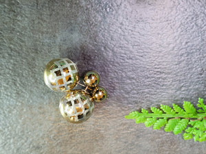 Gold Checkered Double Ball Design Earring