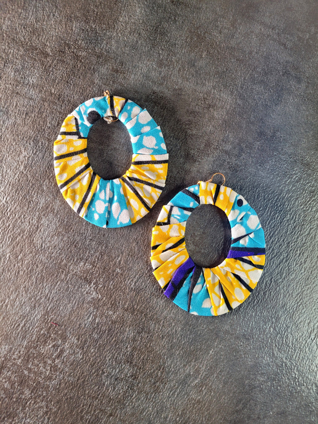 African Cloth Oval Earrings - Baby Blue, Yellow, White