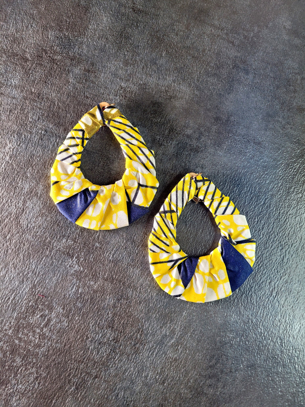 African Cloth Teardrop Earrings - Blue, Yellow, White, Red