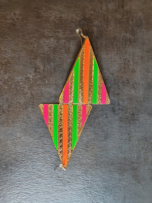 Triangle Pink, Green and Orange Striped Earrings
