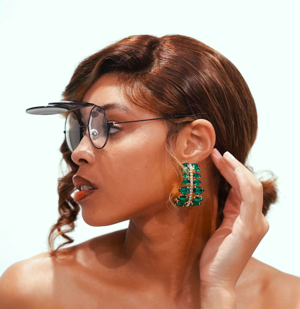 Green Jeweled Crescent Earrings