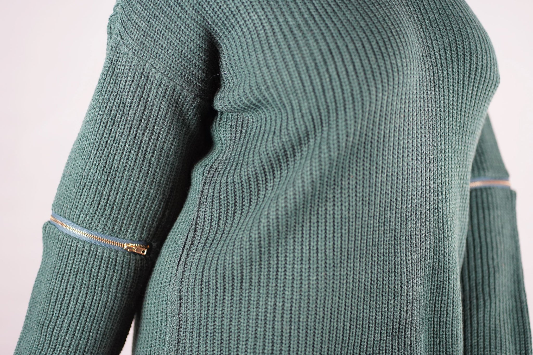 Green Zipper Sleeve Sweater