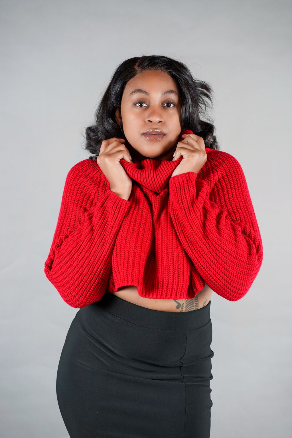 Red Turtleneck Crop Top Sweater