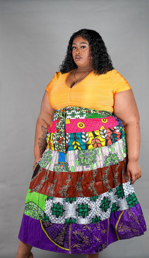 India Mixed Print Patchwork Skirt
