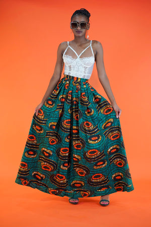 Mayowa Wrap Skirt - Okun -Strength- Collection (Green, Orange, & Brown)