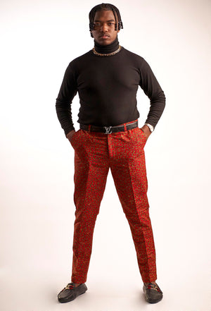 Damola Mens Red & Yellow Chino Trousers