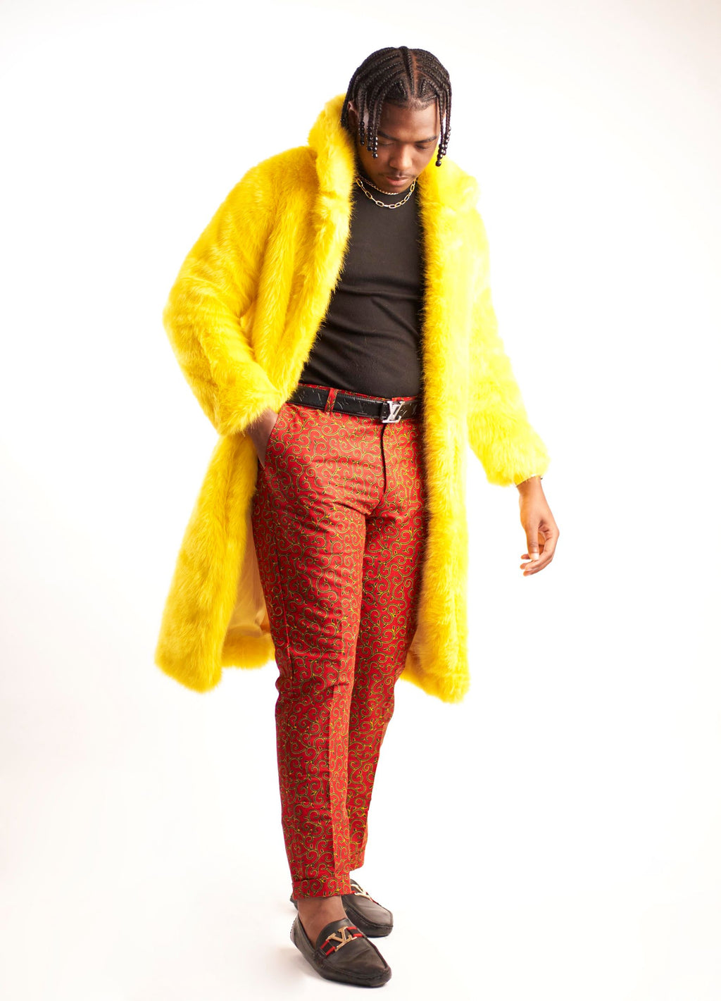 Damola Mens Red & Yellow Chino Trousers
